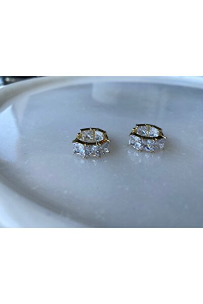 Luvitaaksesuar Taş Detaylı Kare Kesim Halka Küpe