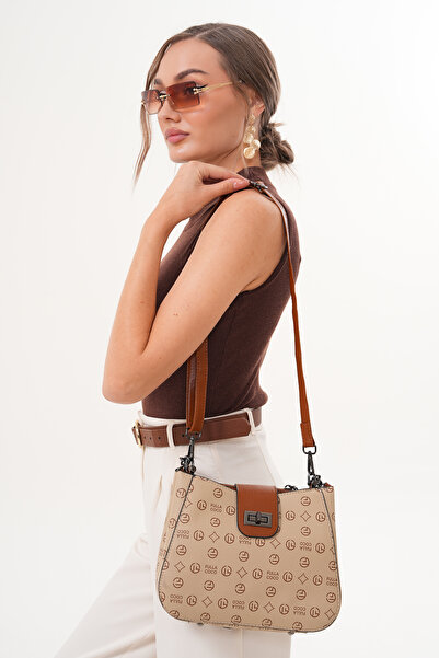 Morpelikan Women's Three-Compartment Lock Closure Adjustable Shoulder and Cross Strap Monogram Handle Shoulder Bag