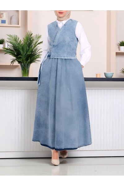 Modamorfo Side Tie Vest Skirt Jeans Suit - Ice Blue