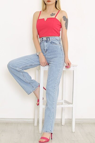 kleshus Blugi din denim cu picioare late, cu talie înaltă, spălat cu zăpadă