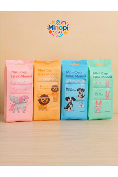 Minopi 8'li Çanta Tipi Taşınabilir Mini Cep Tipi Islak Mendil Sevimli Hayvan ...