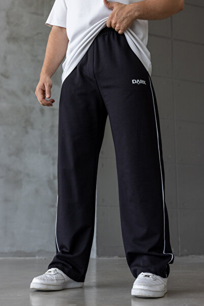 DARK MODA Erkek Siyah Şeritli Baskılı Oversize Baggy Eşofman Altı