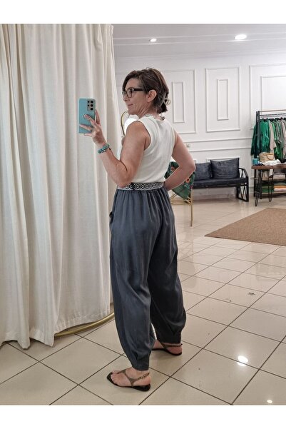 pudubutik Kemerli Viskon Pantolon Antrasit