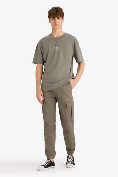 DeFacto New Season 100% Cotton Boxy Fit Relaxed Cut Crew Neck Back Printed Short Sleeve