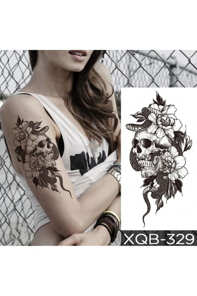 SİTORA Kuru Kafa Ve Çiçek Figürlü Geçici Karışık Dövme