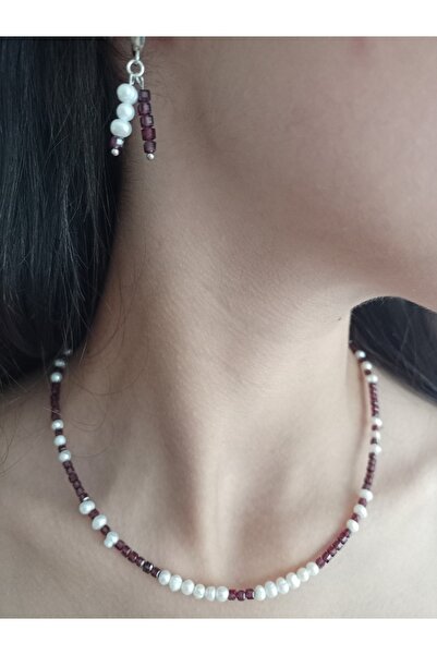 Mudita Tasarım 4x4 küp kesim lal granat taşı gerçek doğal tatlı su incisi kol...