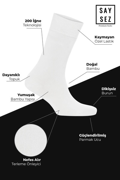 SAYSEZ Bamboo Men's Socks Summer Long Plain White Socks Seamless Premium Pack of 3 / Washable Soft Socks