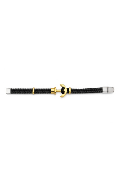 Bittox Black Leather Double Drawstring Men's Bracelet with Gold Anchor Design - Black Weave Design - Stylish and Elegant Bracelet