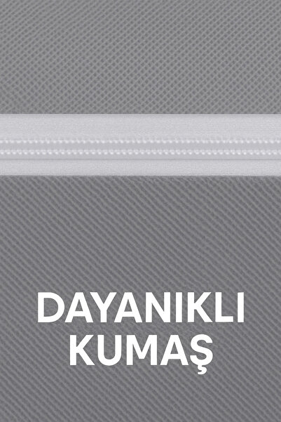 Bamer Home Tekstil Hurç Tekli 65x40x32 cm Gri – Kıyafet & Yastık Saklama, Çift Fermuarlı