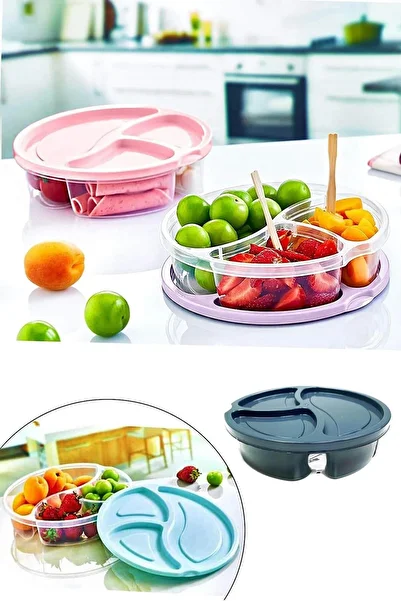 No8 Home Diet Storage Container 3 Compartments Practical Round Nutrition Breakfast Container Dark Gray