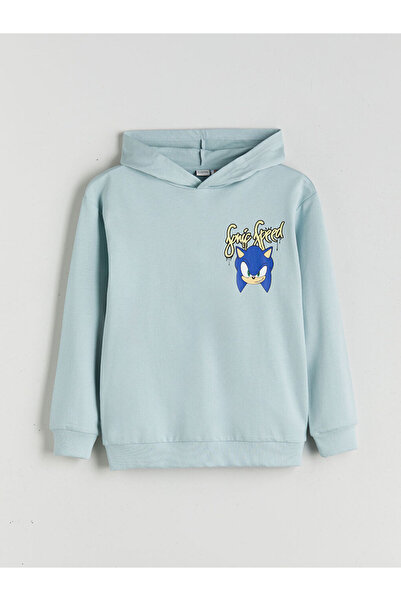 LC Waikiki سويت شيرت للأولاد بطبعة سونيك بقلنسوة باللون الأزرق