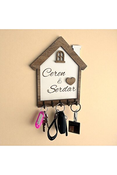 ISLA HOME İsimli Ahşap Dekoratif Anahtarlık Askısı 17x20 cm – 5 Kancalı 17x21 cm