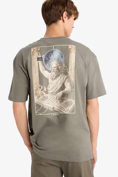 DeFacto New Season 100% Cotton Boxy Fit Relaxed Cut Crew Neck Back Printed Short Sleeve