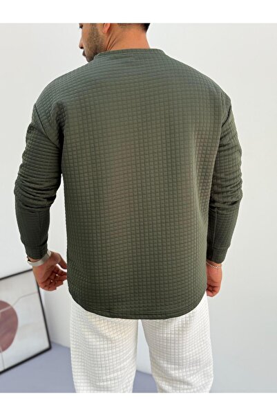 Baycombine35 Men's Crew Neck Quilted Patterned Waffle Fabric Sweatshirt