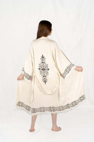 Befera Design Muslin Kimono 100% Cotton Tile Printed Patterned Bathrobe Kaftan Dressing Gown