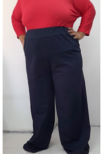 Mertcan Butik Μπλε ναυτικό ελαφρύ πλεκτό παντελόνι με ελαστική μέση κορσέ εποχιακό που μπορεί να φορεθεί το χειμώνα