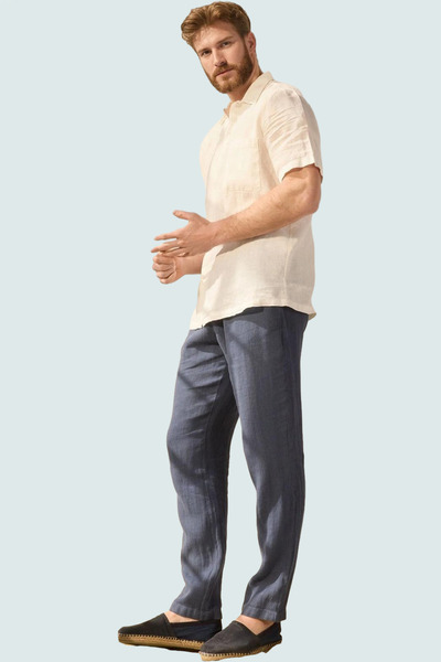 PayBuy Men's Fashion Regular Fit Linen Trousers High Waist Straight Fit Daily Use