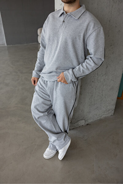 DARK MODA Men's Oversized Striped Baggy Bottom-Top Tracksuit Set