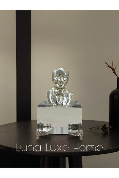 Luna Luxe Home Dekoratif Atatürk Büst Ofis Masa Üstü Kristal Metal Heykel Figürü Biblo