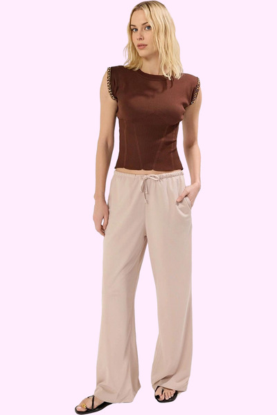 PayBuy Women's Fashion High Waist Wide Leg Straight Trousers Lacing Detail Casual Use Modern Design