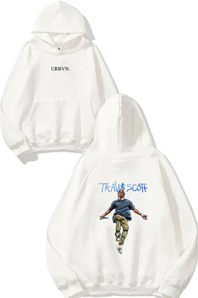 urbvn سويت شيرت بقلنسوة أبيض كبير الحجم مطبوع عليه تصميم ترافيس سكوت فليم