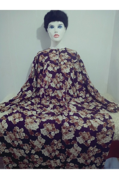 hoaryage Robadan Long Sleeve 100% Viscose Pressed Floral Mother Dress, Prayer Dress, Hijab Dress