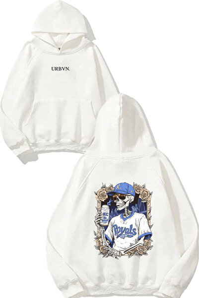 urbvn سويت شيرت أبيض كبير الحجم مطبوع عليه تصميم رويالز