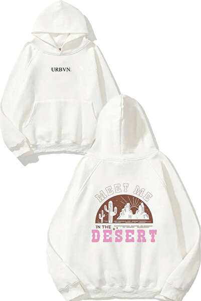 urbvn سويت شيرت أبيض كبير الحجم مطبوع بتصميم الصحراء