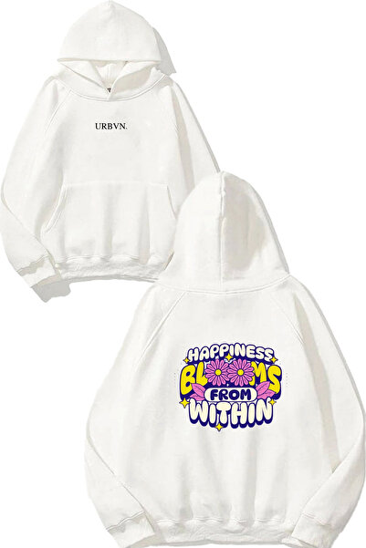 urbvn سويت شيرت أبيض كبير الحجم مطبوع عليه تصميم السعادة