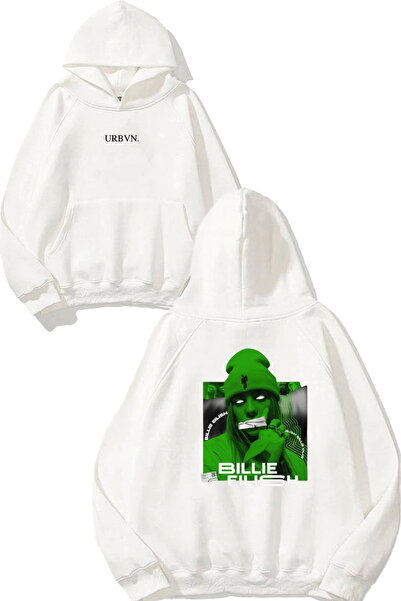 urbvn سويت شيرت بيلي إيليش بتصميم أخضر مطبوع ذو قلنسوة بيضاء كبيرة الحجم