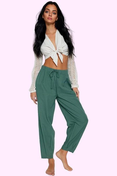 PayBuy Moda Femei Pantaloni Morcov cu talie înaltă Bumbac Casual Vară Zilnic ...