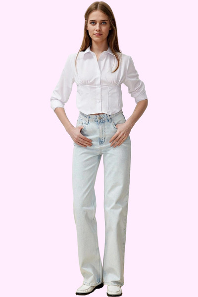 PayBuy Women's Fashion High Waist Long Length Wide Leg Jean Cotton Daily Combinations Weekend Quality Material