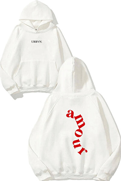 urbvn سويت شيرت أبيض كبير الحجم مطبوع عليه تصميم Amour