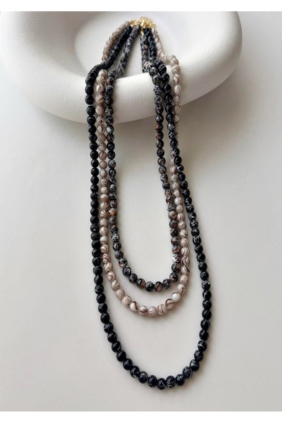 mos&more Stylish Women's Necklace with Anthracite Beads