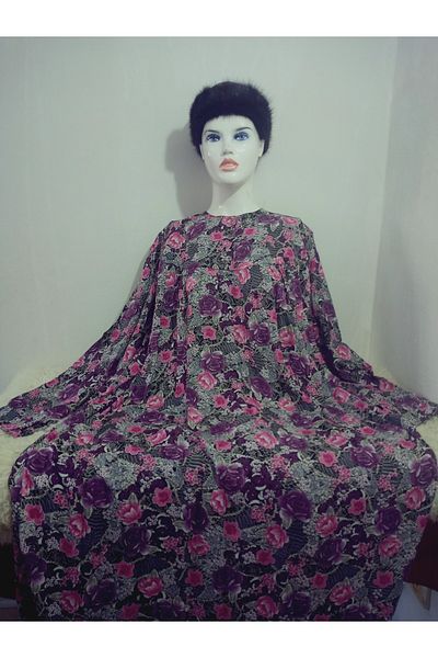 hoaryage Robadan Long Sleeve 100% Viscose Pressed Floral Mother Dress, Prayer Dress, Hijab Dress