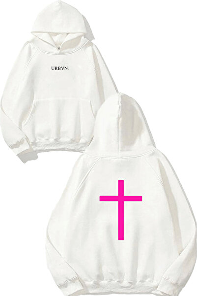 urbvn سويت شيرت أبيض كبير الحجم مطبوع بتصميم متقاطع