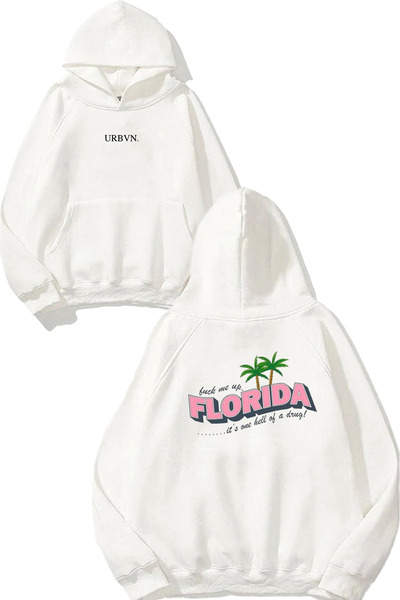 urbvn سويت شيرت أبيض كبير الحجم مطبوع عليه تصميم فلوريدا