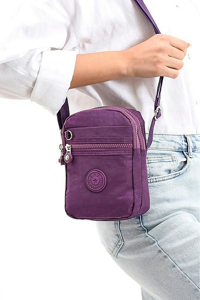 İMAKS Small Size 571 Crinkle/Clinkir Waterproof Fabric Multi-Compartment Cross Shoulder Phone Bag Purple 10A