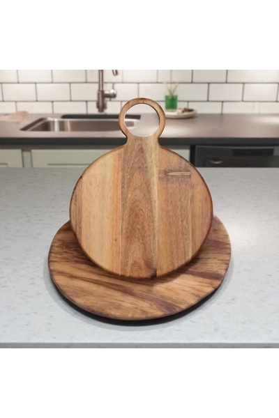 MİEN 2-Piece Acacia Cutting Board,Round Acacia Cutting Board 24X32 & 28X38