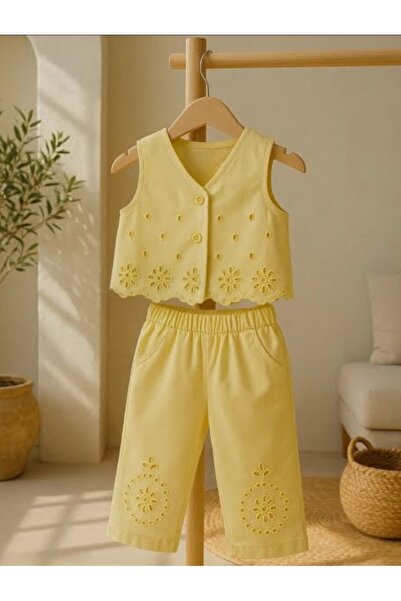 Çikoby KIZ BEBEK 2Lİ YELEK VE PANTOLON TAKIM
