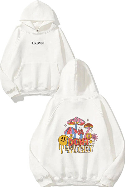 urbvn لا تقلق، سويت شيرت أبيض كبير الحجم مطبوع عليه تصميم Dont Worry