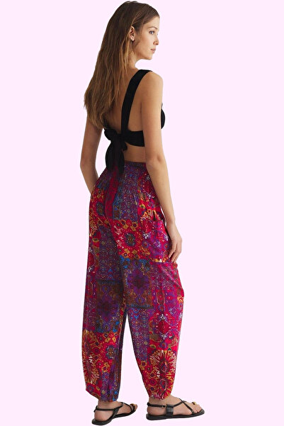 PayBuy Kadın Moda Etnik Desenli Lastikli Paça Şalvar Pantolon Yüksek Bel Viskoz Günlük Kullanım