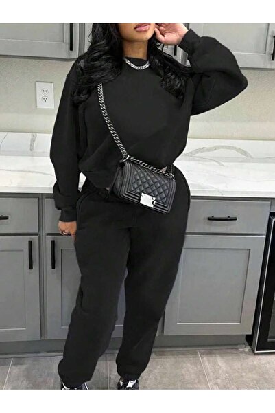 Josette Σετ φόρμας χωρίς στάμπα με λαιμόκοψη ποδηλάτου - Oversize