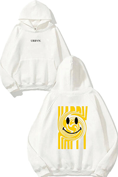 urbvn سويت شيرت أبيض كبير الحجم مطبوع بتصميم Smile 1