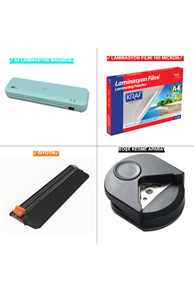 ICECOPY MAVİ 4 PARÇA CİLTLEME SETİ LAMİNASYON MAKİNESİ - LAMİNASYON FİLMİ 100...