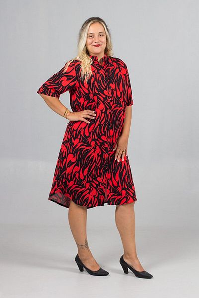 Truva XXL Plus Size Burgundy Patterned Woven Viscose Judge Collar Shirt Dress