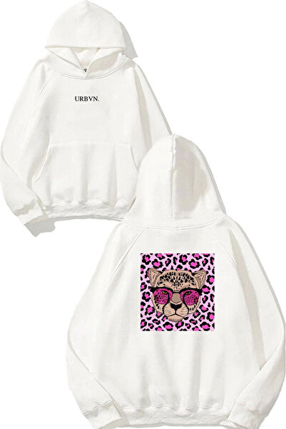 urbvn سويت شيرت أبيض كبير الحجم مطبوع بتصميم الفهد