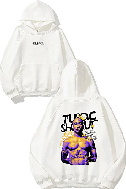 urbvn سويت شيرت أبيض كبير الحجم مطبوع بتصميم توباك 1