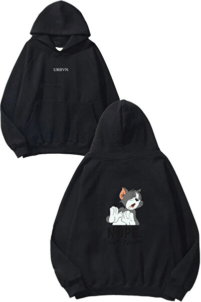 urbvn سويت شيرت بقلنسوة أسود كبير الحجم مطبوع بتصميم Nope