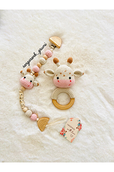 Handmade Örgü emzik ve çıngırak seti